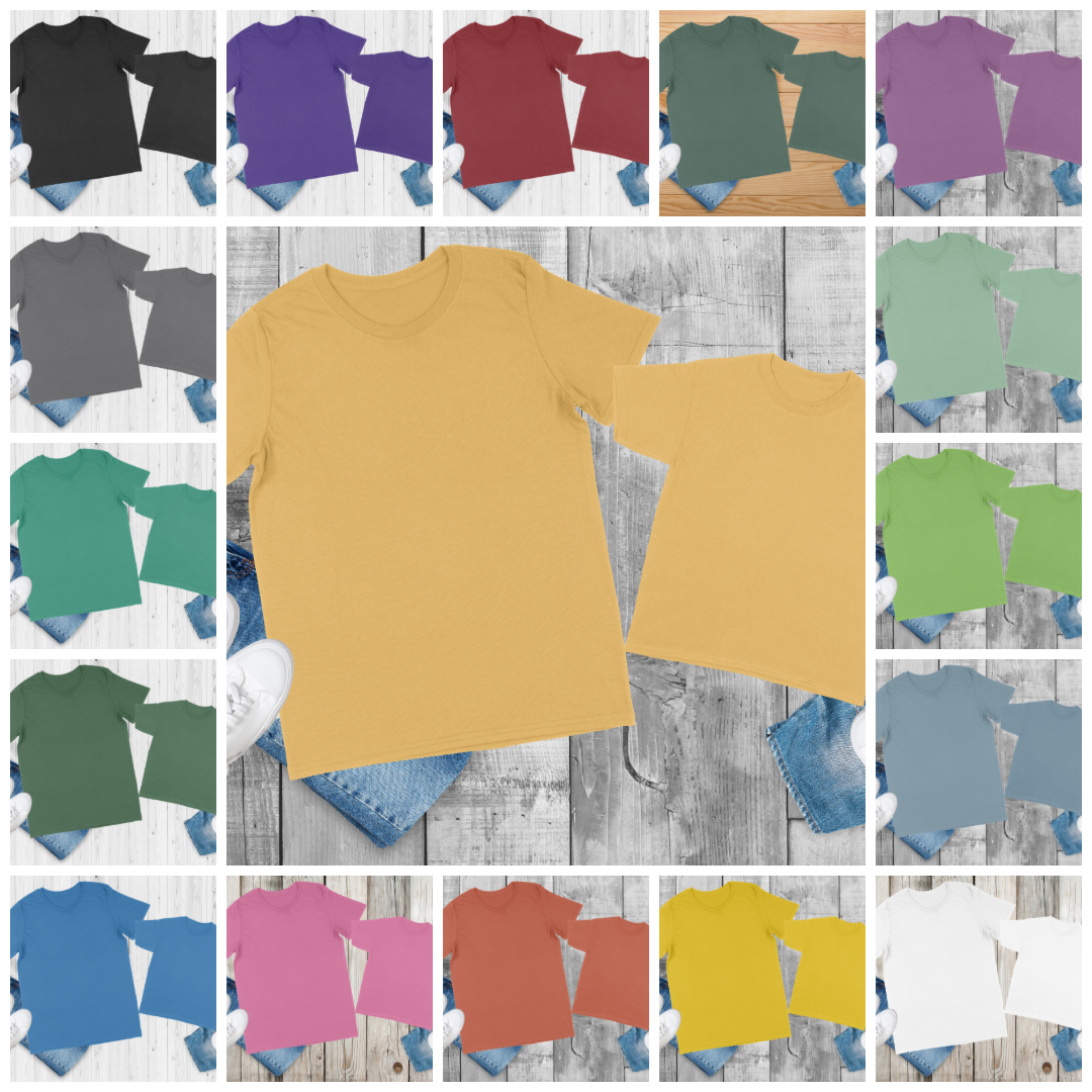 Family T-Shirt Matching Mockup Bundle – 80 Flat Lay Scenes with Parent & Child Shirts in Multiple Colors and Backgrounds