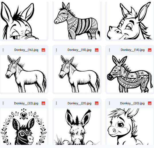 Donkey Illustrations – Innocence & Artistic Linework – 226 Designs