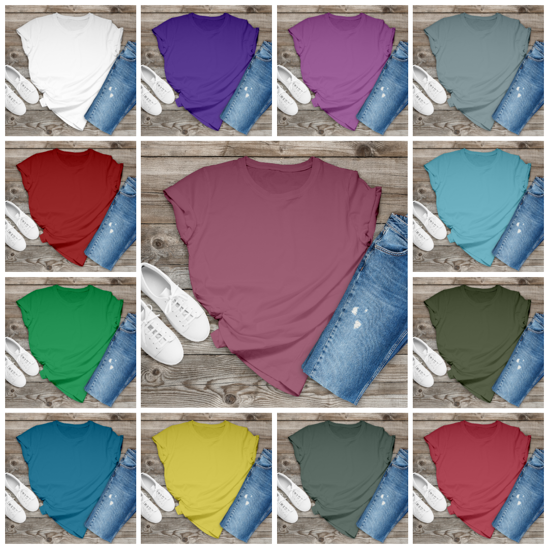 Men’s Summer T-Shirt Mockup – 15 Flat Lay Color Options with Jeans & Sneakers