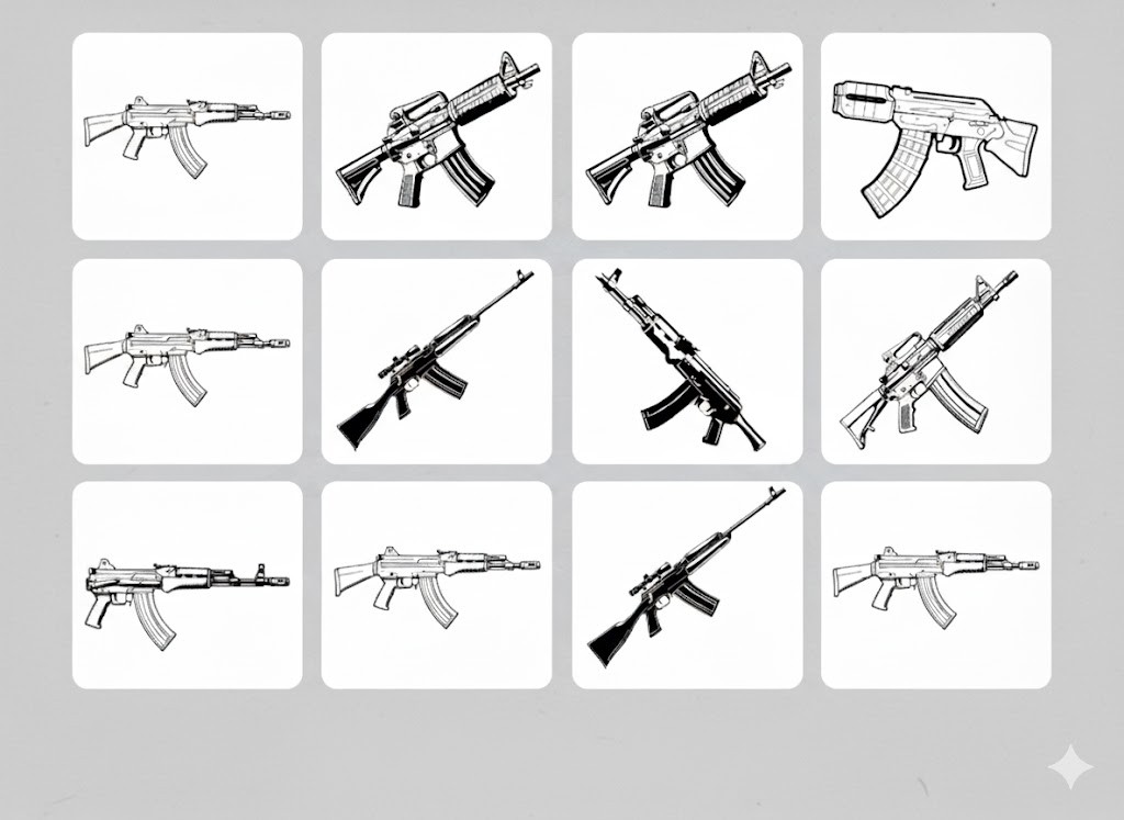 Artistic Firearms Illustration Set – 16 Vector Designs Ready for Creativity