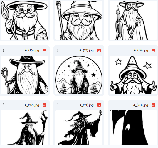 Classic Wizard Illustrations – Refined Line Art & Mystical Aesthetics – 104 Designs