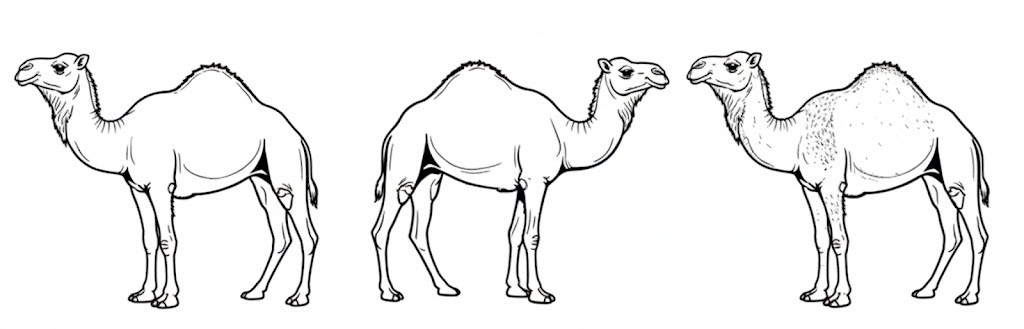 Desert Ship: Camel Vector Illustrations for Coloring – 3 Designs