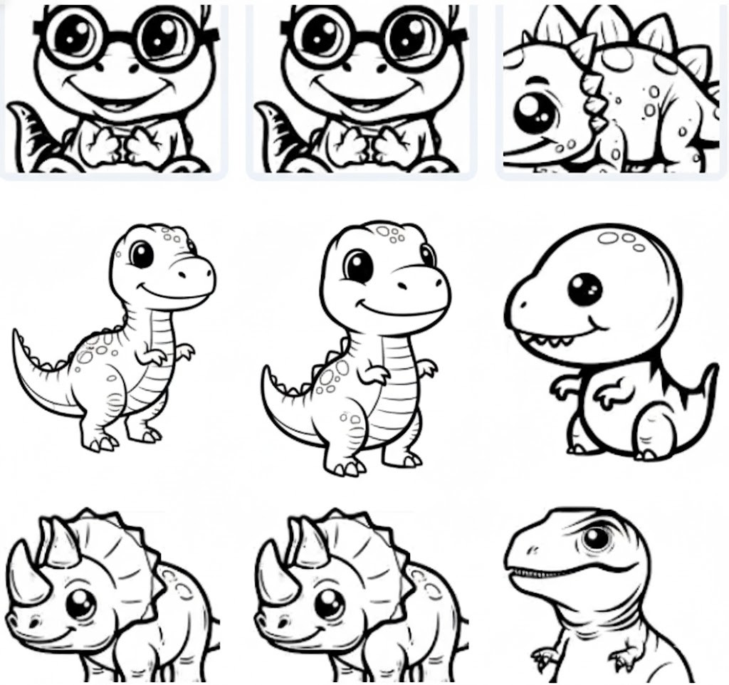 Cute Dinosaurs: T-Rex, Triceratops & Friends for Coloring – 23 Designs