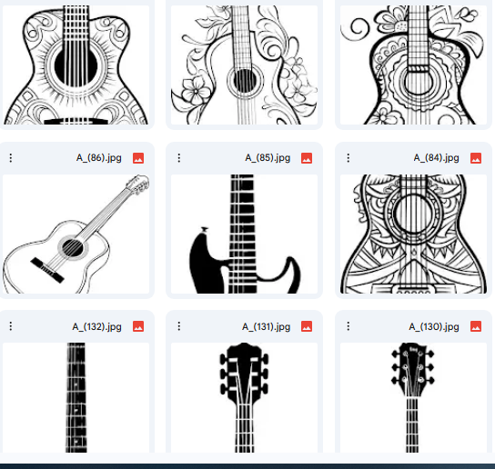 Geometric Acoustic Guitar Vector Designs – Artistic Linework for Kids – 15 Illustrations