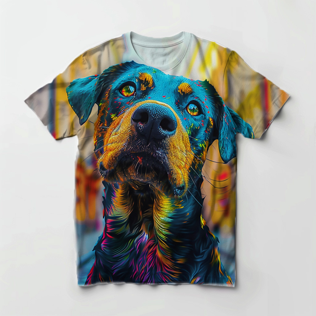 A design for printing on a dog-shaped T-shirt in overlapping colors