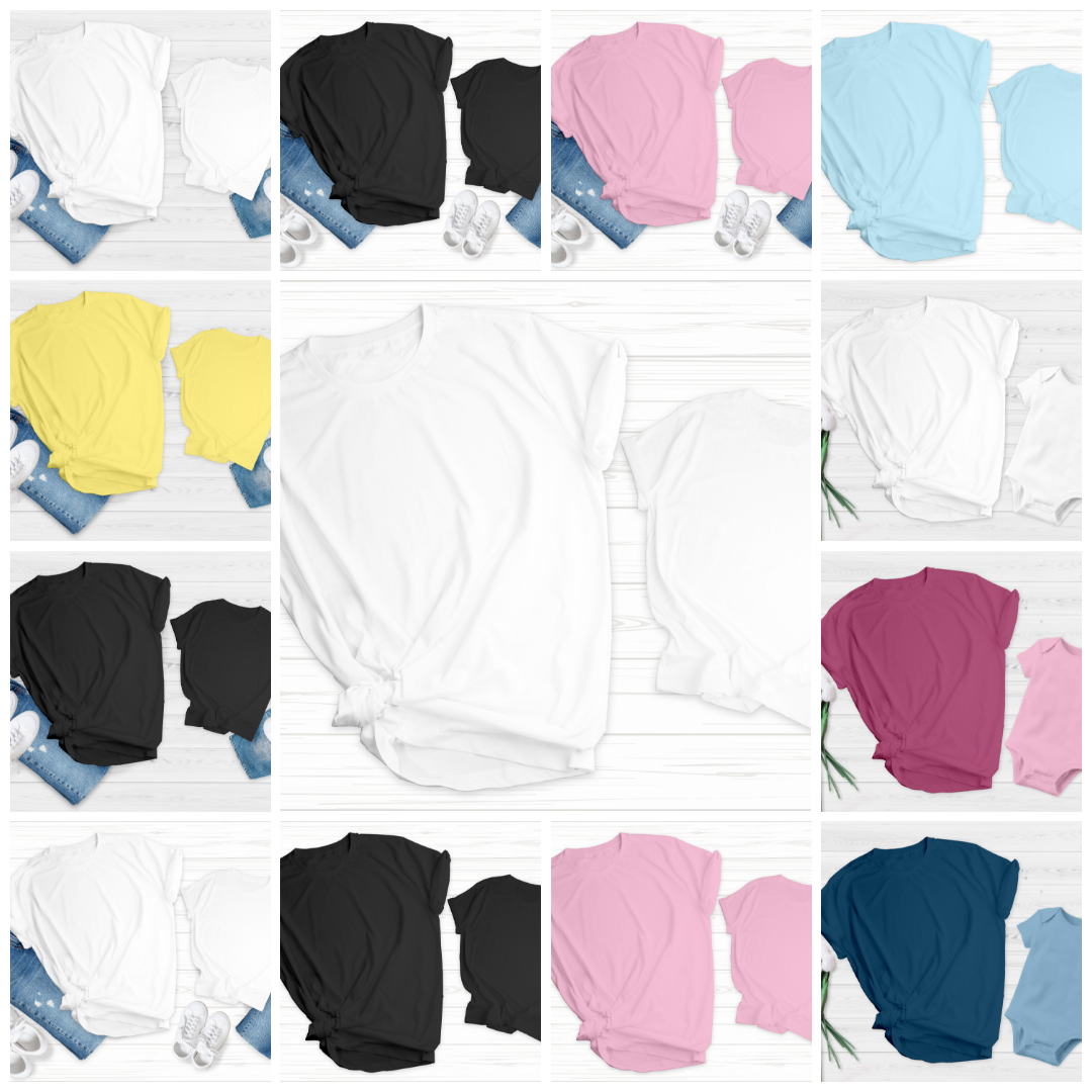 Family T-Shirt Matching Mockup – 13 Stylish Color Combos for Print-On-Demand