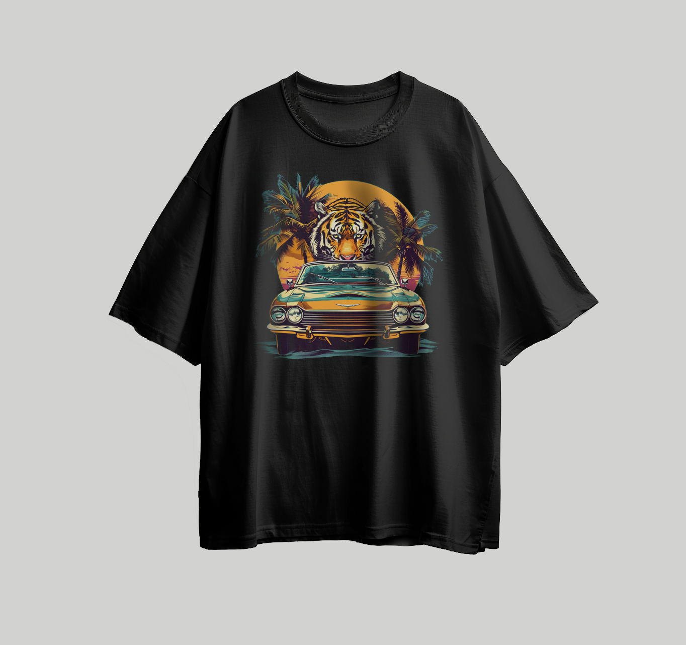 Design for printing on a T-shirt with a cartoon shape of a tiger face