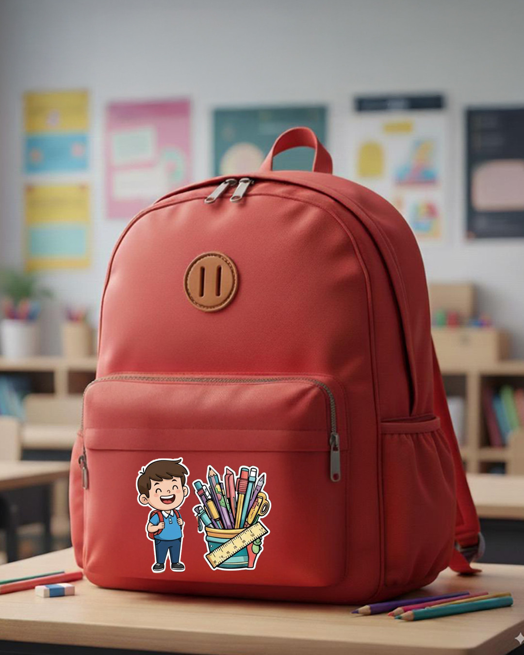 Back to School Sticker Design – Cheerful Student’s Bag