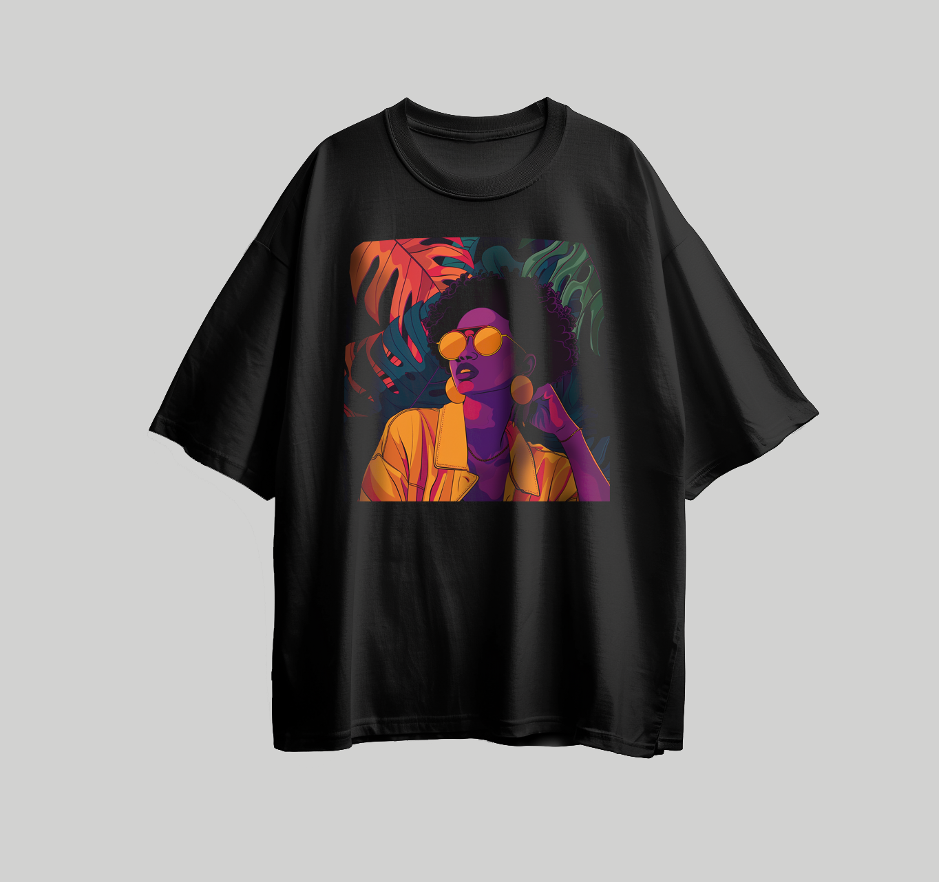 Design for printing on a T-shirt in the shape of a funky girl