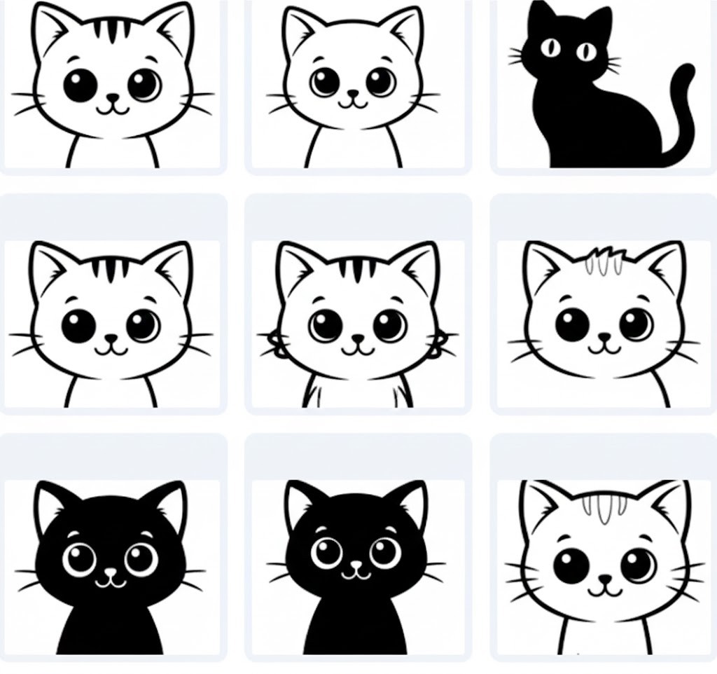 Vector Cartoon Cat Illustrations – Warm, Cute & Perfect for Coloring Books – 349 Designs
