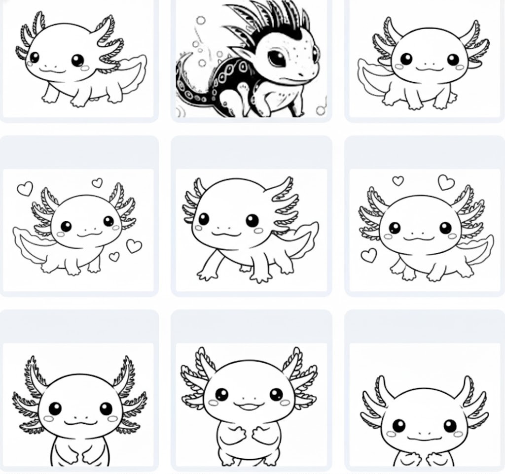 100 Cute Axolotl Line Art Illustrations – Ready-to-Color Vector Designs