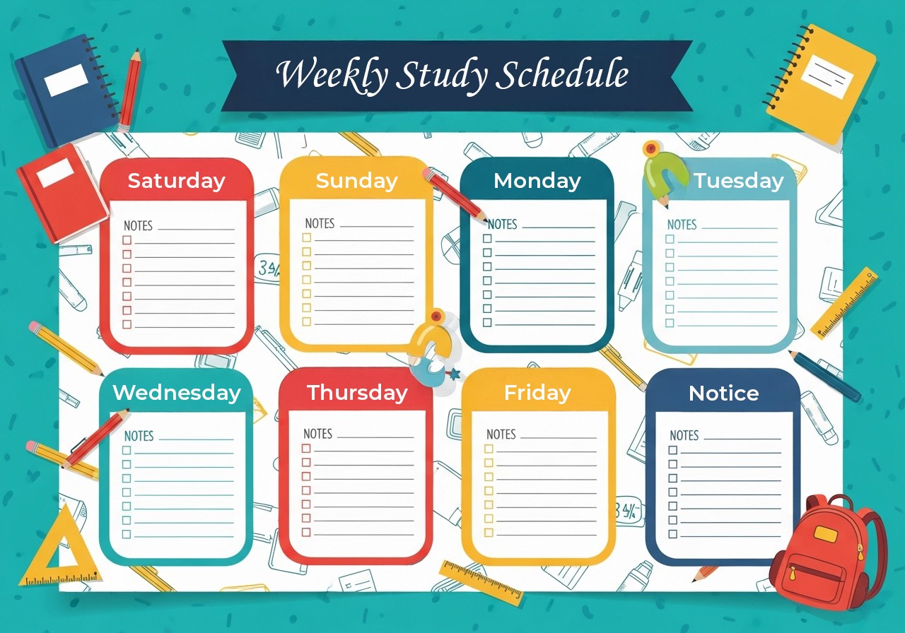 Weekly Study Schedule Design – Fun and Colorful Organization