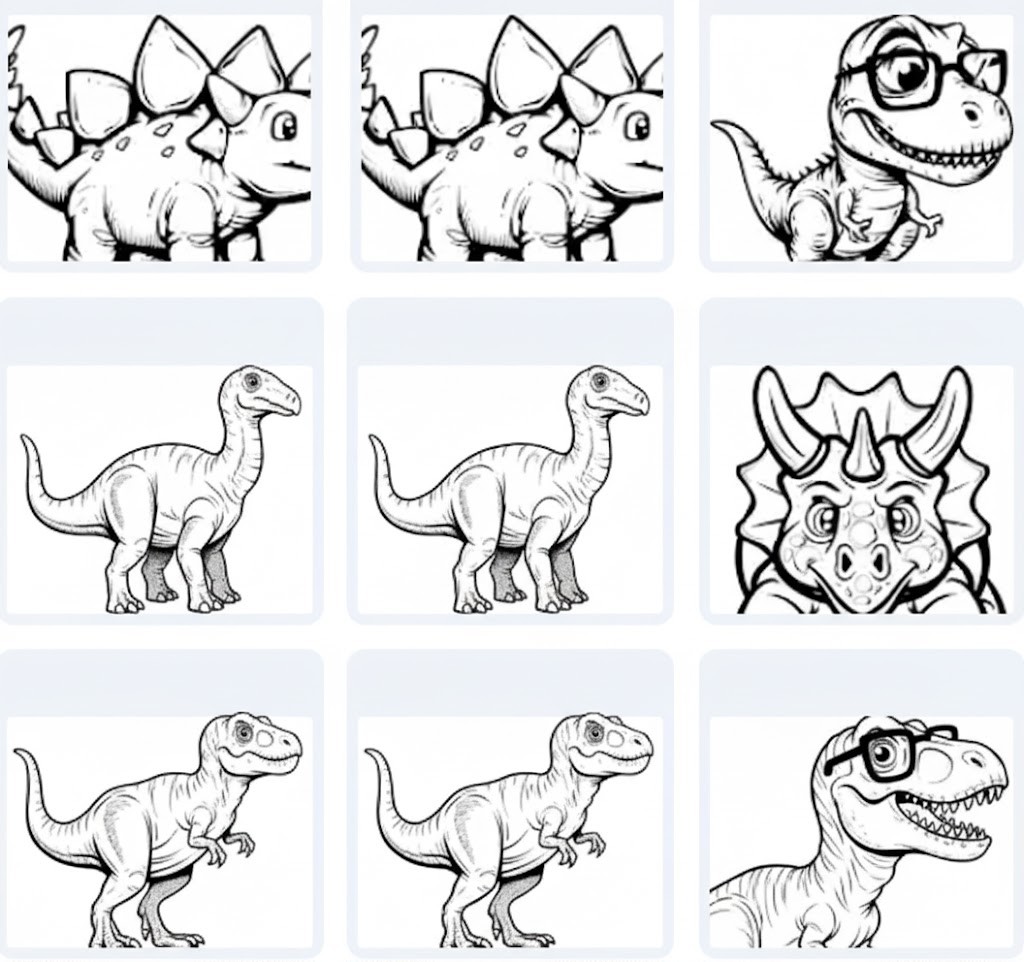 Playful Dinosaur Adventures: T-Rex, Stegosaurus & Triceratops – 23 Designs