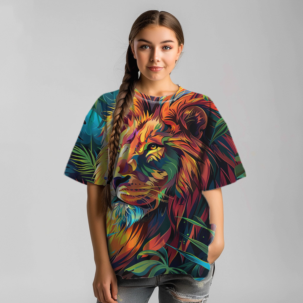Design for printing on a full lion-shaped T-shirt in overlapping colors