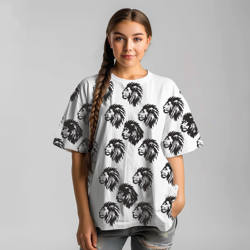 Design for printing on a black lion-shaped T-shirt