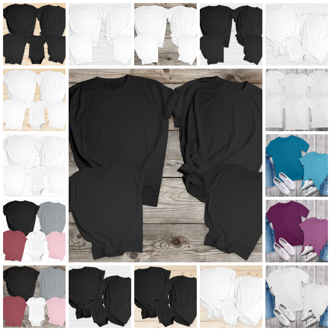 Family Matching T-Shirt Mockup – 21 Flat Lay Scenes (Men, Women, Kids & Baby Bodysuits)