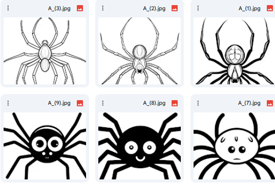 Kids’ Artistic Spider Pack – Fine Line Art – 10 Designs