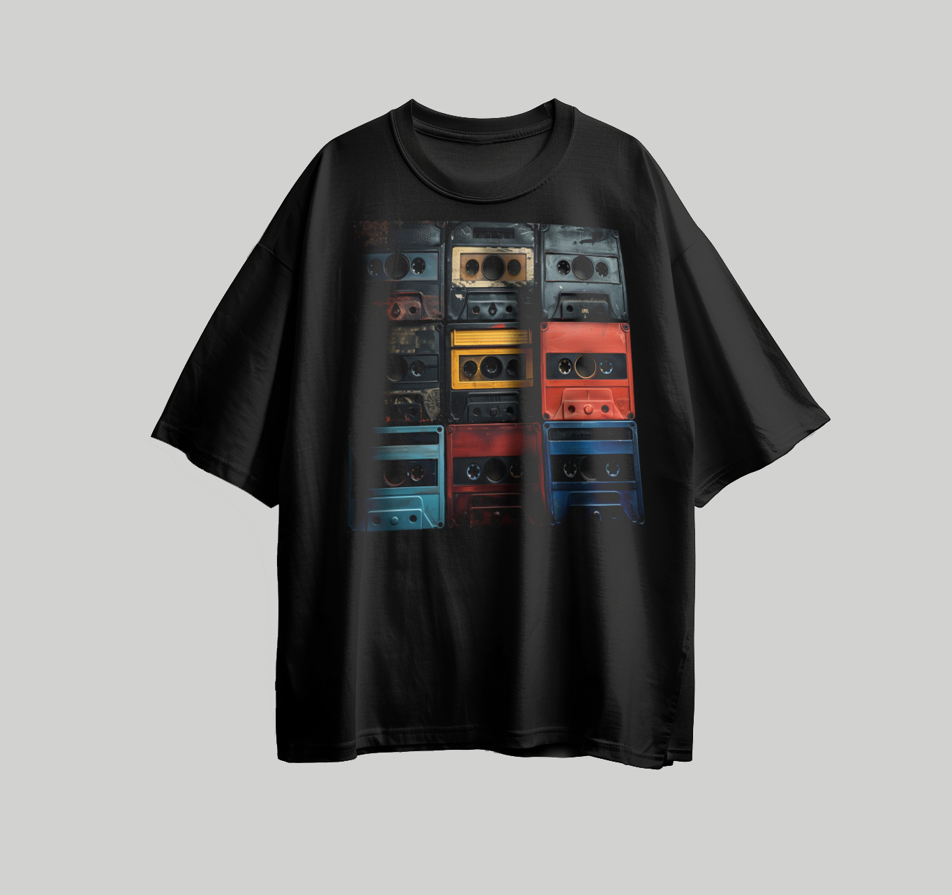 Design for printing on T-shirts in the form of cassette tapes