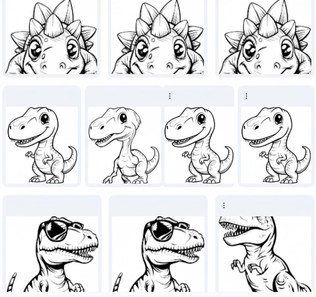 Playful Dinosaur Faces: T-Rex and Stegosaurus for Coloring – 23 Designs