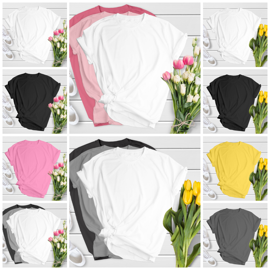 Women’s Spring/Summer T-Shirt Mockup – 10 Elegant Flat Lay Scenes with Floral Accents