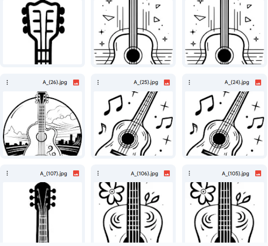 Acoustic Guitar Vector Illustrations – Simple Line Art for Kids – 15 Designs