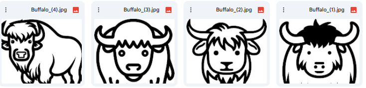 Buffalo Illustrations: Playful Vector Designs for Coloring – 4 Designs