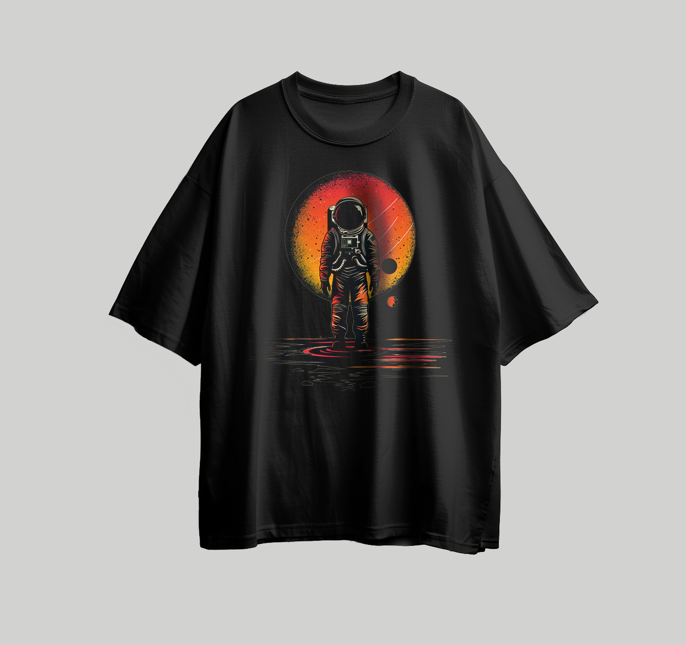 Design for printing on a T-shirt in the shape of a cartoon spaceman