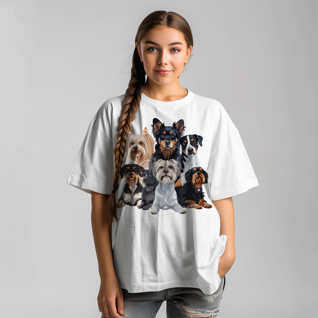 Design for printing on a T-shirt in the shape of many dogs