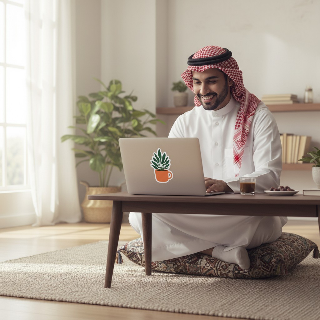 Plant-in-Cup Laptop Sticker Design – A Touch of Natural Charm