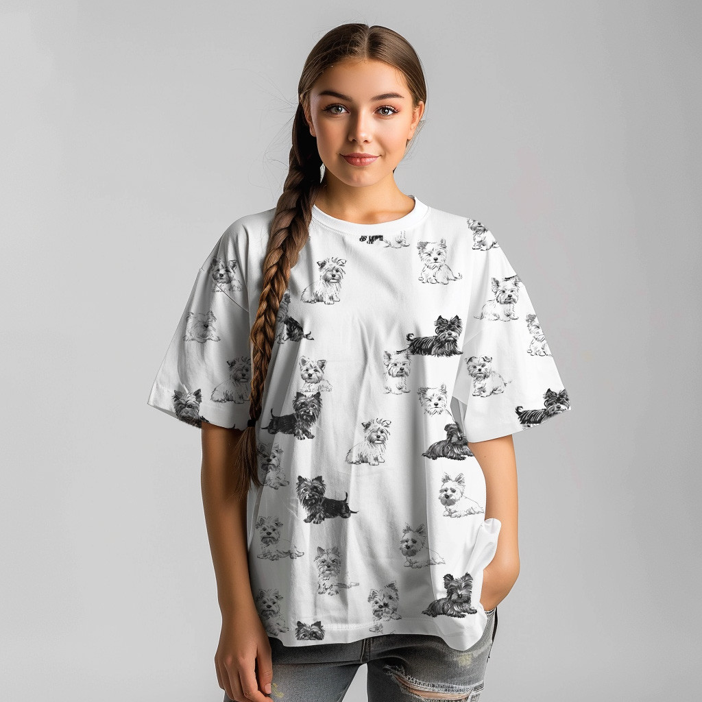 Design for printing on a T-shirt in the shape of black and white cats