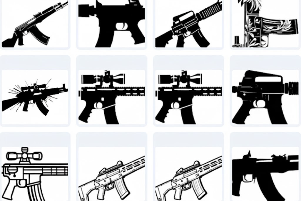 Firearm Silhouette Illustration Set – 16 Vector Designs Ready for Customization