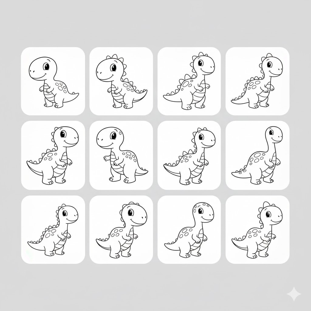 Dinosaur Coloring Illustrations: Creative Fun for Kids (Vector) – 23 Designs