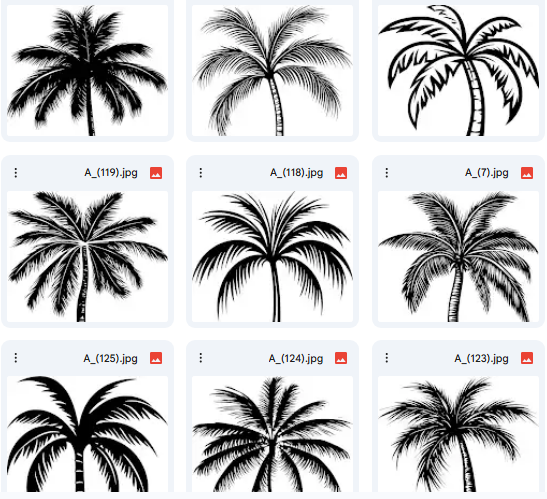Set of 17 Palm Tree Vector Drawings – Artistic Coloring-Ready Designs
