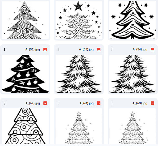 Artistic Set of 20 Christmas Tree Vector Illustrations for Coloring