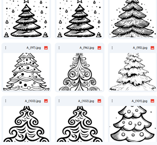 20 Decorated Christmas Tree Vector Illustrations for Coloring