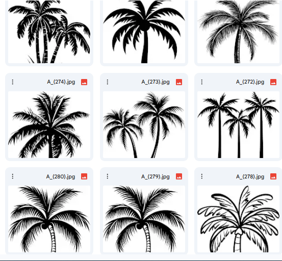 A Set of 20 Diverse Palm Tree Vector Designs for Creative Coloring