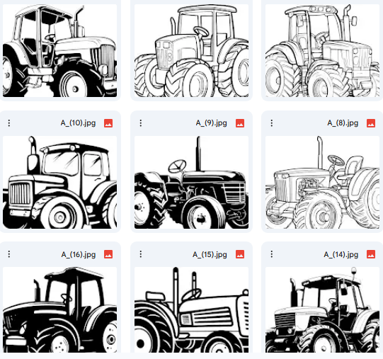 Farm Tractors – 25 Vector Illustrations for Creative Books