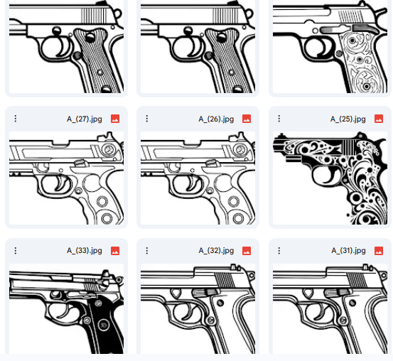Pistol Shapes – 73 Vector Illustrations for Coloring Pages