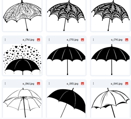 Umbrellas on Pages – 17 Vector Illustrations for Coloring