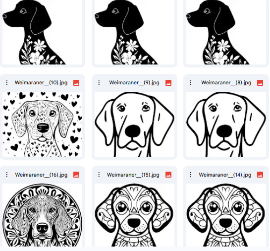 Weimaraner Dog Breed – 128 Vector Illustrations for Activities & Books